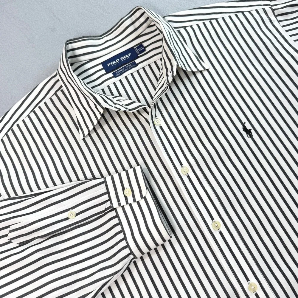Vintage Y2K Polo Golf Ralph Lauren Men's L/S Shirt XXL Black White Lowell Sport